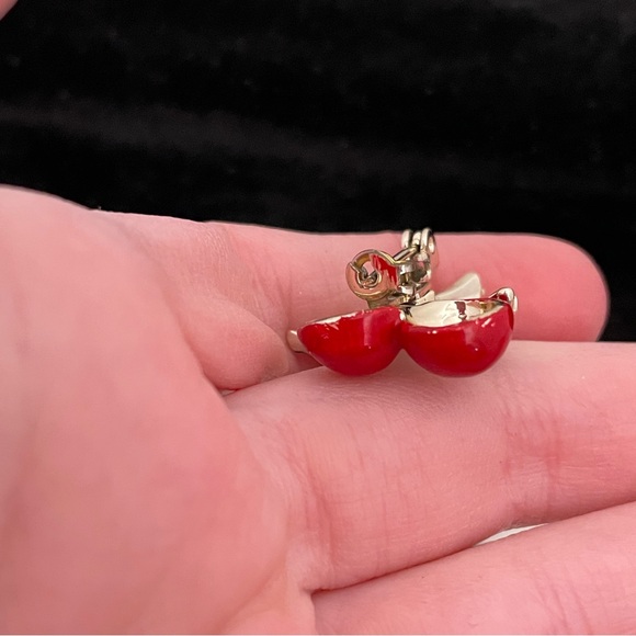 Vintage Silver Tone Red Enamel Cherry Coquette Girl Ballet Dainty Pin / Brooch - Picture 6 of 9